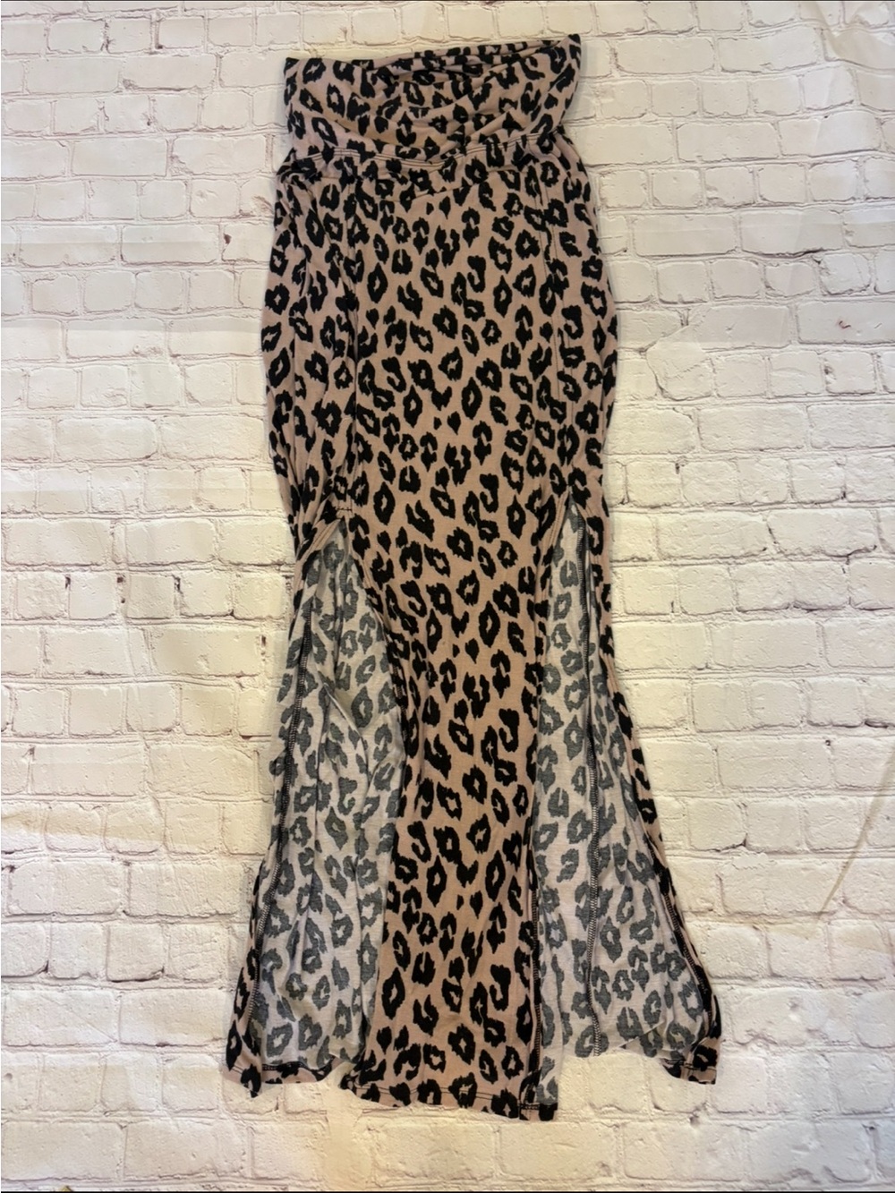 No Boundaries Tan and Black Leopard-Print Maxi Skirt